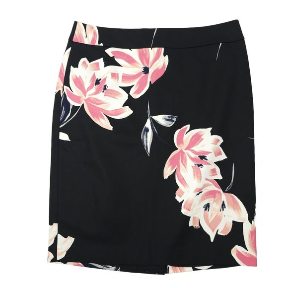 Ann Taylor Factory Floral Pencil Skirt Womens Sz 10 Black Pink Back Zip Slit NEW - Picture 1 of 16